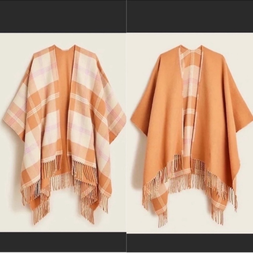 J. Crew Reversible Blanket Poncho Plaid New Cozy Preppy Equestrian